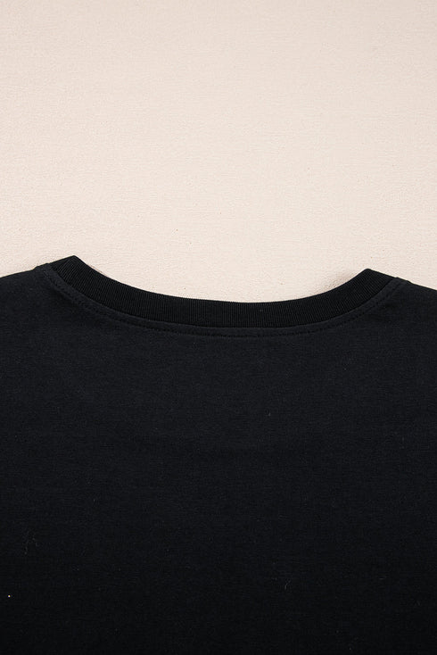 Black Paisley Print Crew Neck Loose Fit Tunic Tee